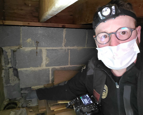 Home Inspector Arthur Duhaime from Clear Home Inspection Pointing out a foundation issue discovered in a crawlspace